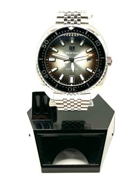 Men's Silver Automatic Dive Watch - Black Gradient Dial